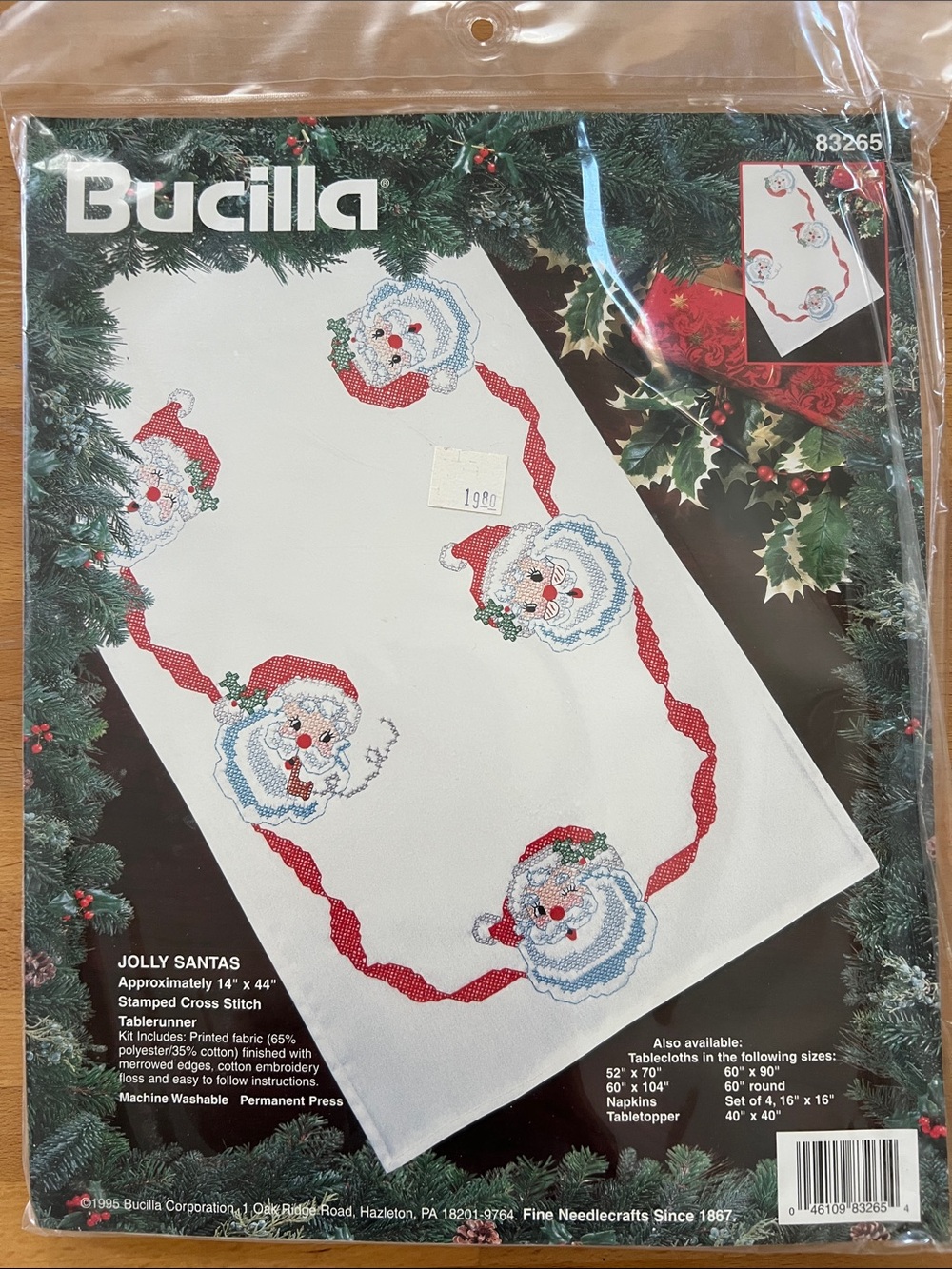 Bucilla Jolly Santas Stamped Cross Stitch Runner Vintage Kit Christmas Craft
